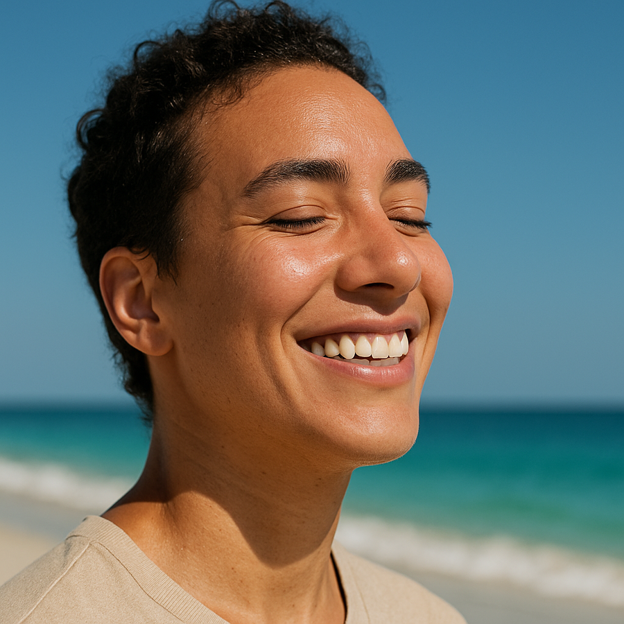 mujer joven usando serum Hyperactive para proteger piel daño solar